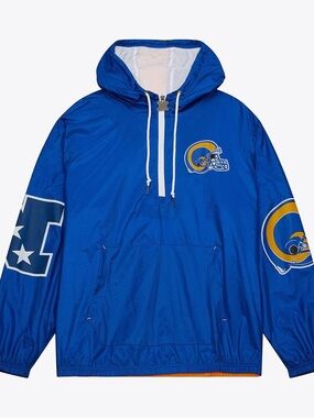 Men's Royal Los Angeles Rams Team Anorak Quarter-Zip Windbreaker Jacket NWT L